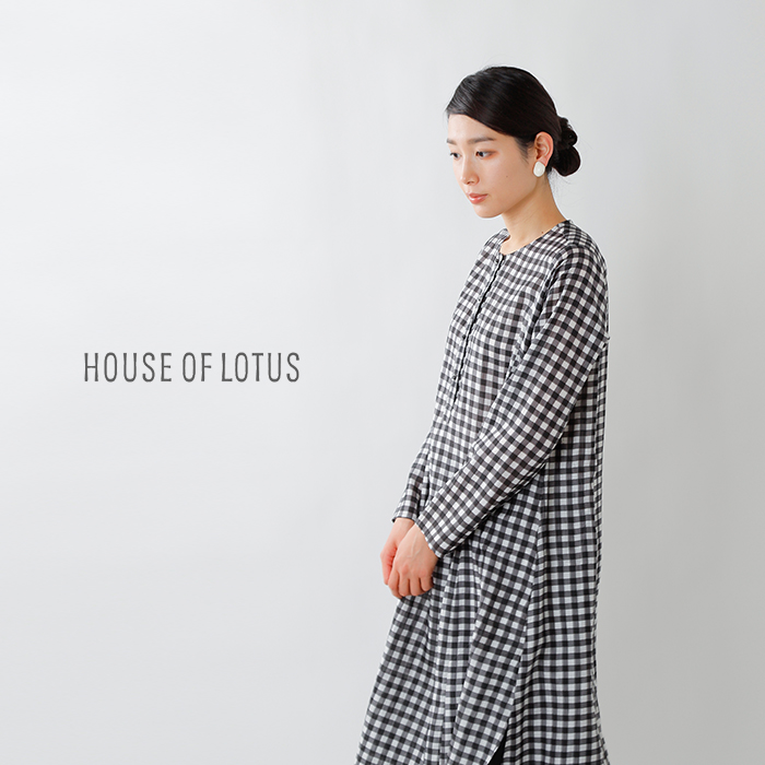 HOUSE OF LOTUS(ハウス オブ ロータス), クルーネックロングスリーブシルクギンガムワンピース 10121-11-601-yn