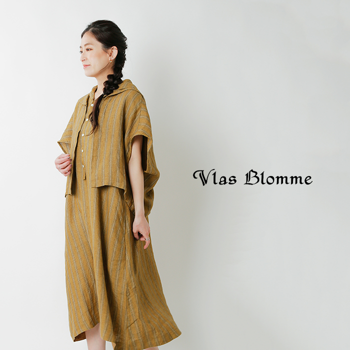 Vlas Blomme ヴラスブラム ブラスブラム リネンサンドストライプセーラーカラーワンピース Ma