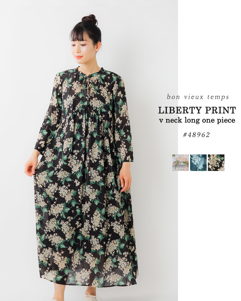 Bon Vieux Temps ボンビュータン リバティプリントvネックロングワンピース 462 Ms