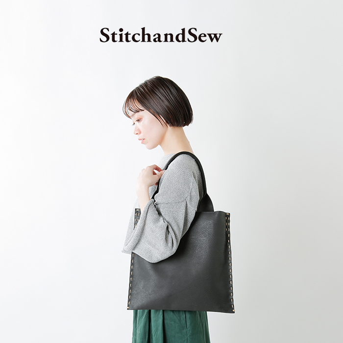 StitchandSew(スティッチアンドソー) ピッグレザーハンドステッチワンハンドルフラット トートバッグ HR10 レディース