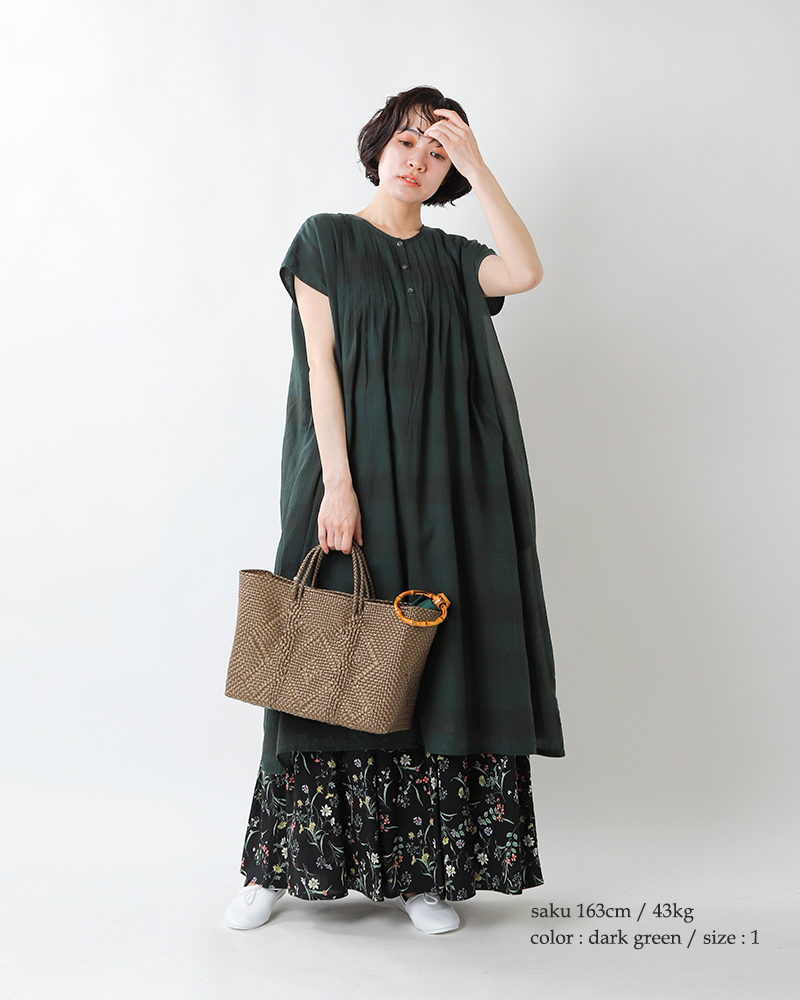 Soil ソイル 80 Sボイルヤーンダイチェック ライニング付きクルーネックドレスワンピース Insl Yn