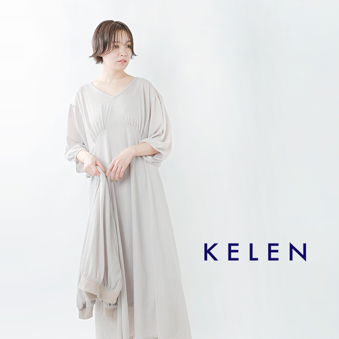 Kelen ケレン ストレッチシアーvネック切替ギャザーリラックスドレスワンピース Phine Lkl21hop7 Mt