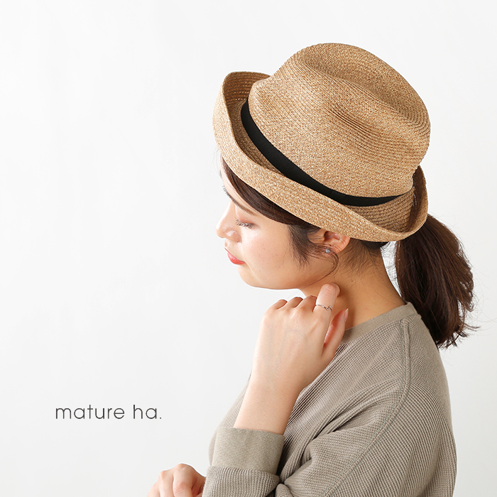 美品】mature ha. マチュアーハ BOXED HAT 104 mix brown×black ブリム