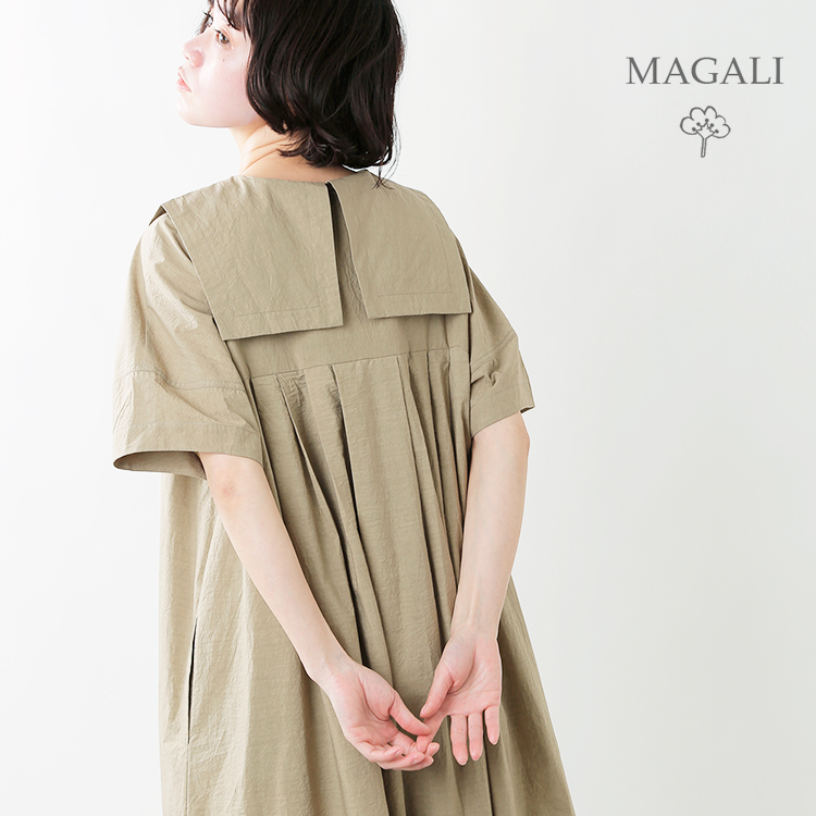 Magali マガリ 天日干しコットンスクエアカラーワンピース Op160 Mm