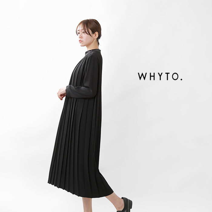 whyto(ホワイト)ダブルサテンスタンドカラーアシンメトリープリーツワンピースwht21hop2