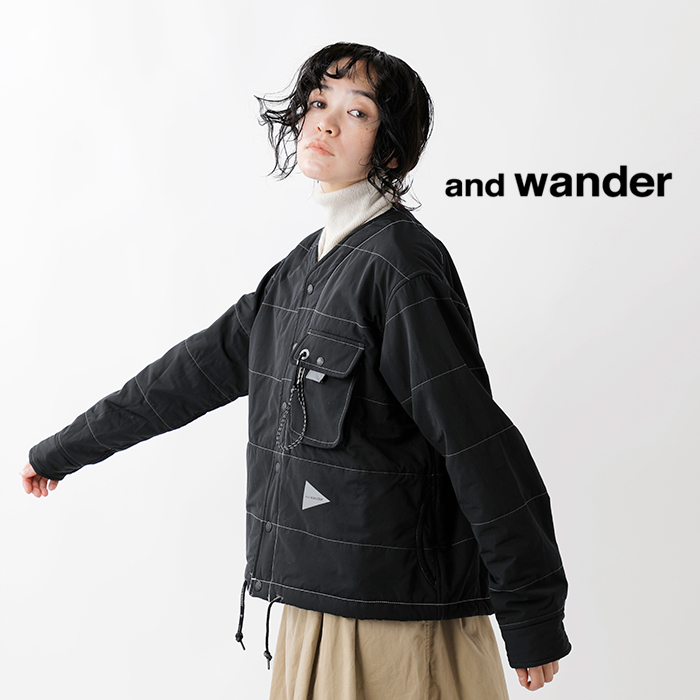 and wander(アンドワンダー)T/C アルファ カラーレス シャツ ジャケット “T/C alpha collarless shirt jacket” 574-2283353