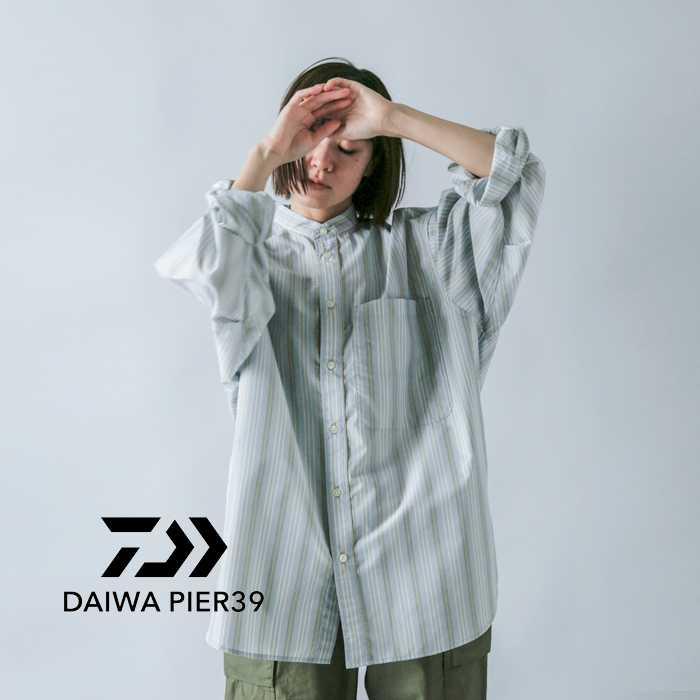 DAIWA PIER39 ダイワピア39 , オーバーサイズ バンドカラー ストライプ シャツ “TECH BAND COLLAR SHIRTS  L/S STRIPE” be-92022wl-ms レディース