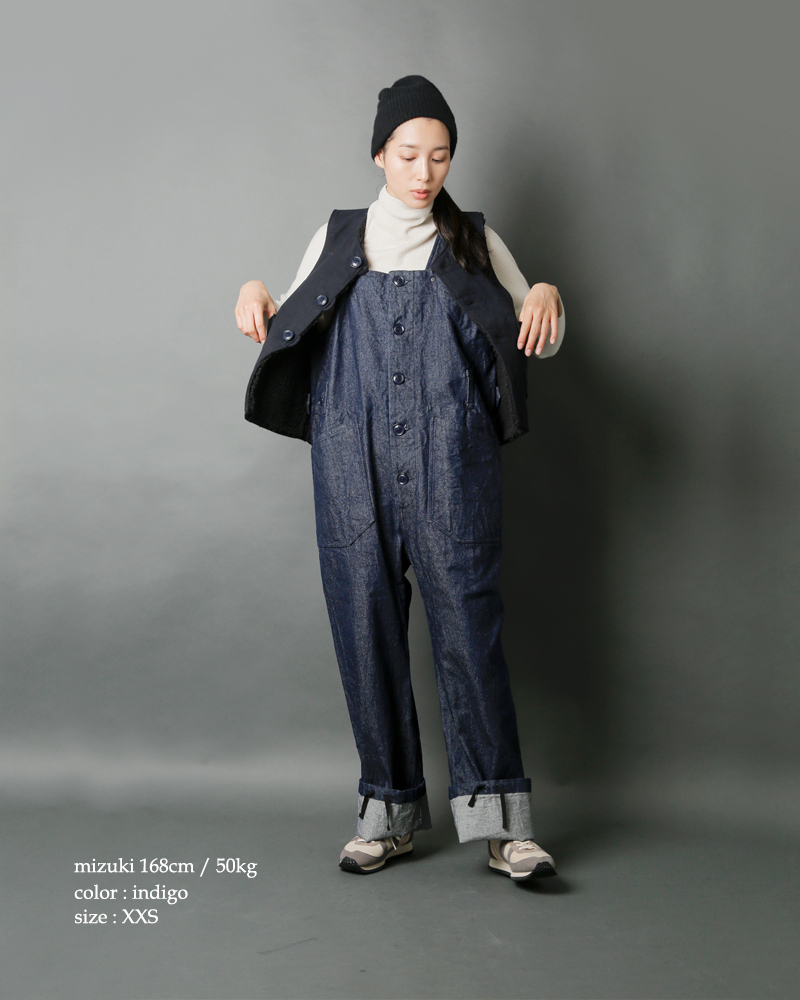 ENGINEERED GARMENTS エンジニアド ガーメンツ , 12oz デニム フロントボタン オーバーオール “Overalls”  ln233-fn レディース