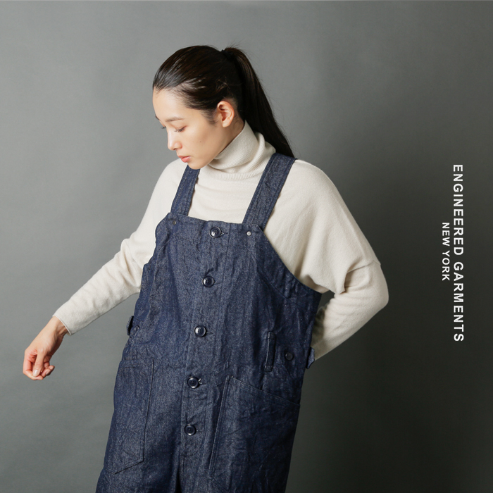 ENGINEERED GARMENTS エンジニアド ガーメンツ , 12oz デニム フロントボタン オーバーオール “Overalls”  ln233-fn レディース