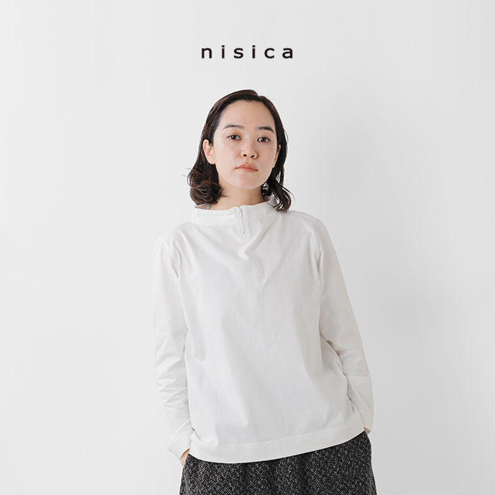 nisica(ニシカ)コットン ガンジーネック ジップ プルオーバー nis-1054