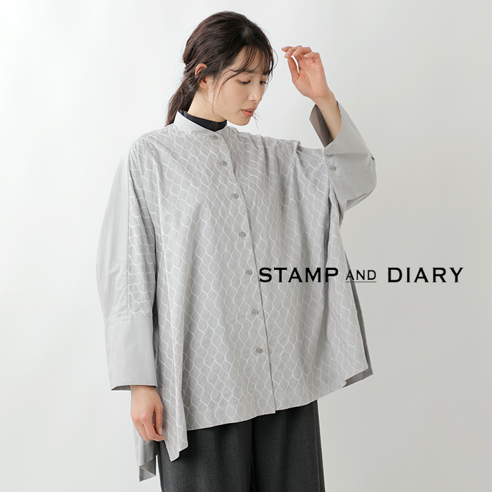 STAMP AND DIARY(スタンプアンドダイアリー)刺繍 Sitruuna スタンドカラー ビッグ ワイド シャツ sd203aw44