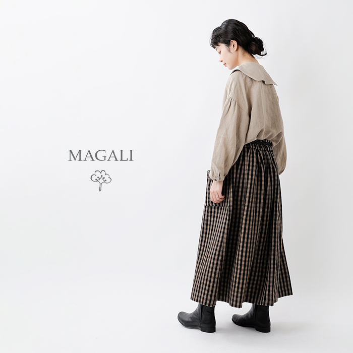 MAGALI(マガリ)ギンガム ウール タック スカート sk43g