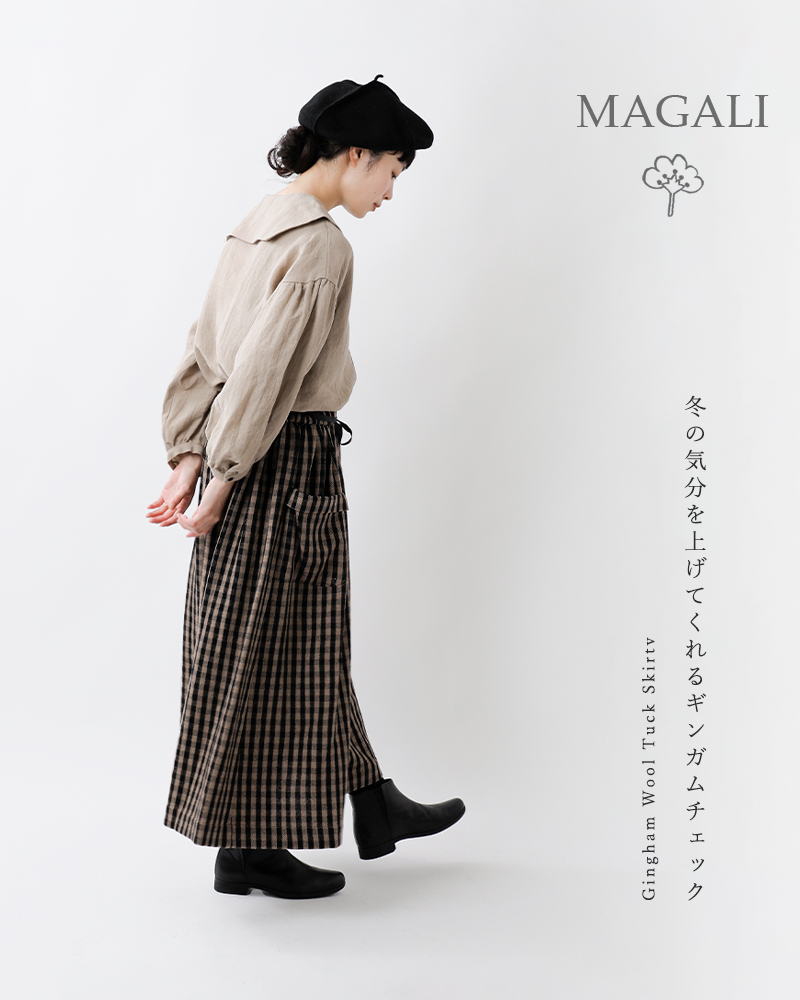 MAGALI(マガリ)ギンガム ウール タック スカート sk43g