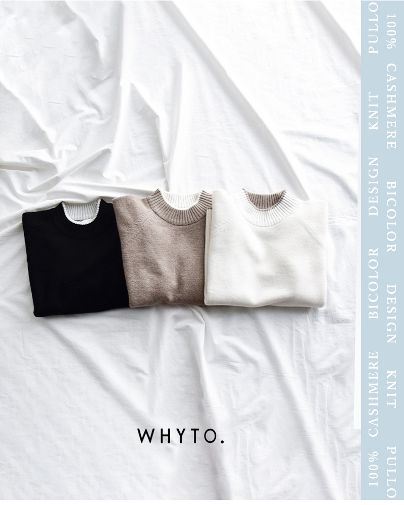 whyto(ホワイト)カシミヤ100% バイカラー デザイン ニット プルオーバー wht22fkn4005