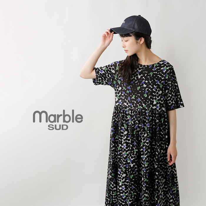 再追加販売 marble SUD ツリードットウエスト切替ギャザーワンピース