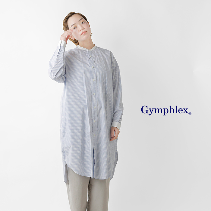 クーポン対象 22ss新作 海外出荷不可 Gymphlex ジムフレックス マルチ ストライプ バンドカラー シャツワンピース J 1363mul Tr レディース Piu Di Aranciato