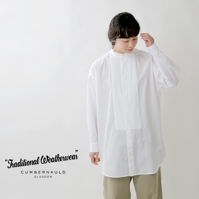Traditional Weatherwear(トラディショナルウェザーウェア)コットンノーカラーピンタックビッグタックアップシャツ l221osfsh0201bo