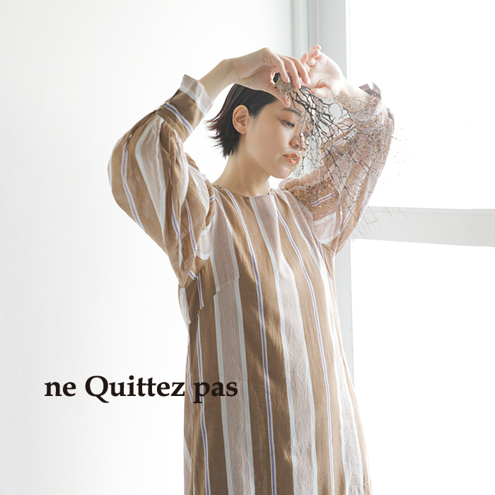 ne Quittez pasヌキテパ ストライプ刺繍ワンピース-