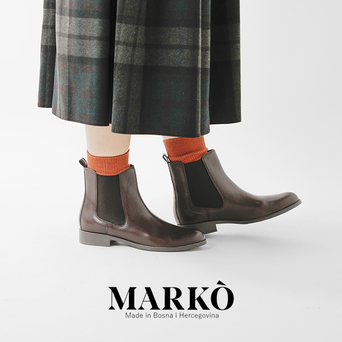 ☆】【30%OFF】MARKO マルコ カウレザー サイドゴア ショートブーツ