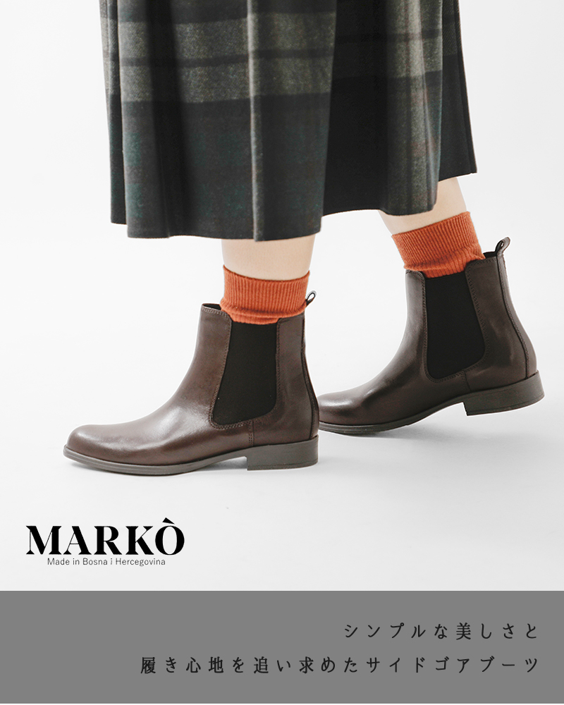 ☆】【30%OFF】MARKO マルコ カウレザー サイドゴア ショートブーツ