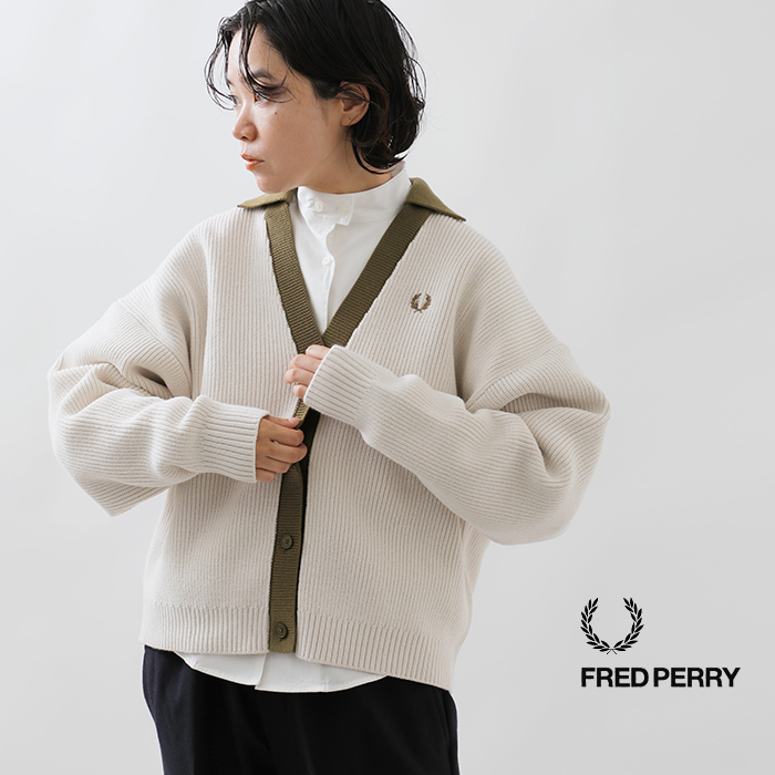 【クーポン対象】【2023aw新作】FRED PERRY フレッド ペリー , リブ レイヤードカラー ニット カーディガン “Ribbed  Collar Cardigan” f7248-yh レディース