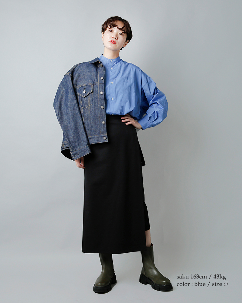 【2023aw新作】graphpaper グラフペーパー , コットン ブロード バンドカラー オーバー シャツ “Broad L/S  Oversized Band Collar Shirt” gl233-50007b-c-mn レディース