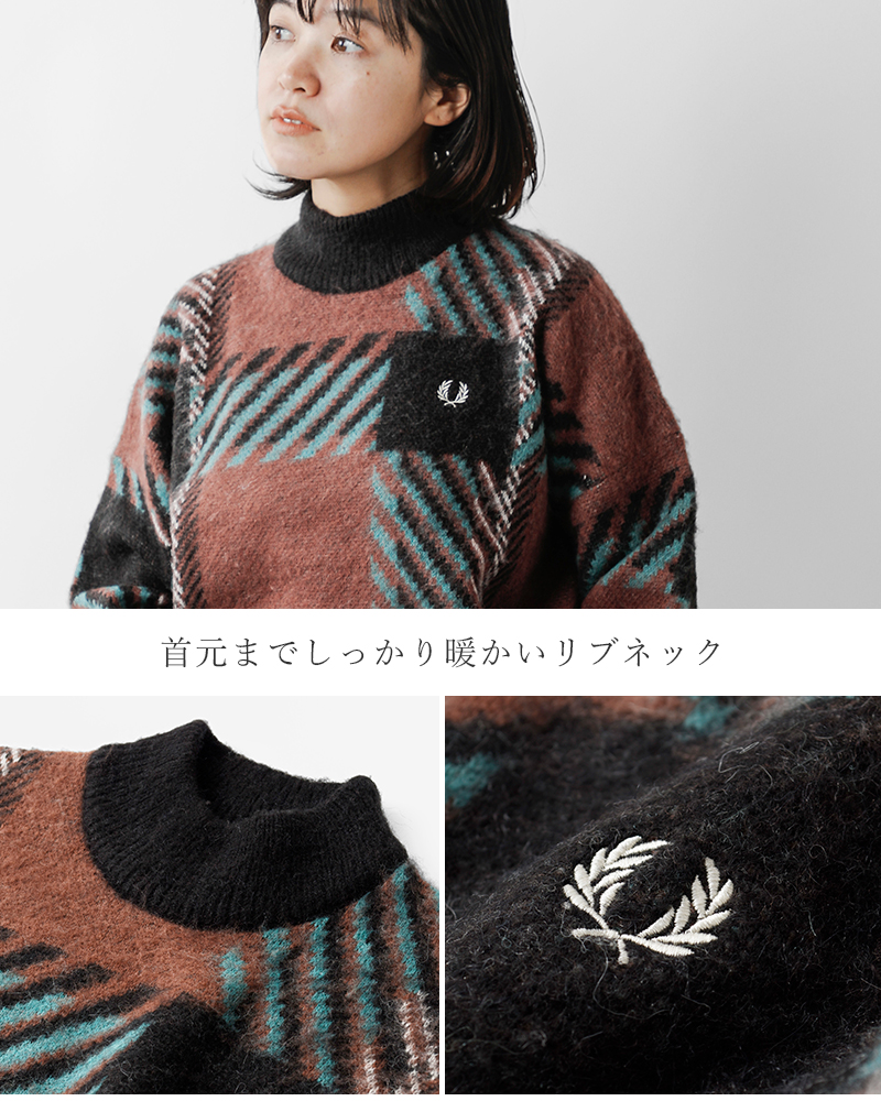 FRED PERRY フレッド ペリー グリッチ タータン クルーネック ニット