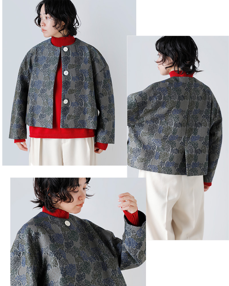 60%OFF】kijinokanosei キジノカノウセイ 刺繍 ノーカラー ショート 