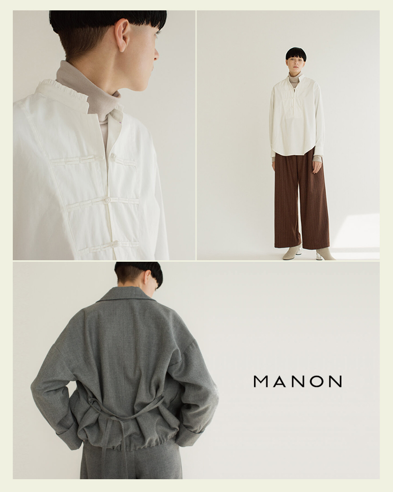 MANON マノン　シルク混　ギャザーたっぷり　アミカルシャツ