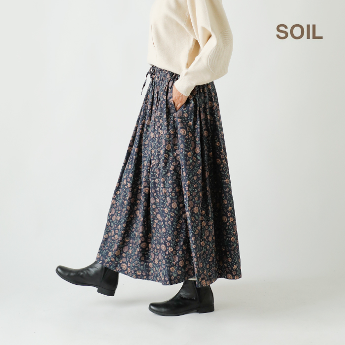 2023aw新作】SOIL ソイル 40sポプリン フラワープリント ギャザー