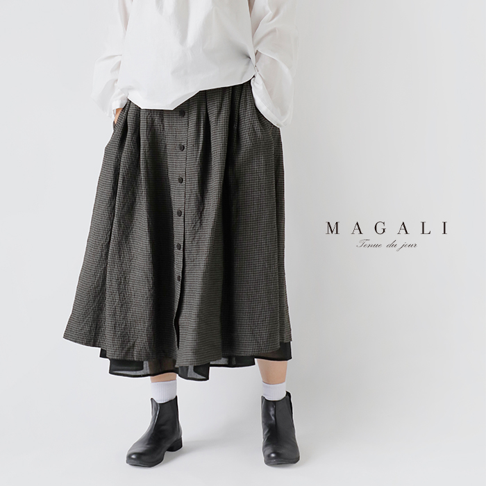 MAGALI(マガリ)フレンチリネンギンガムレイヤードスカートsk50