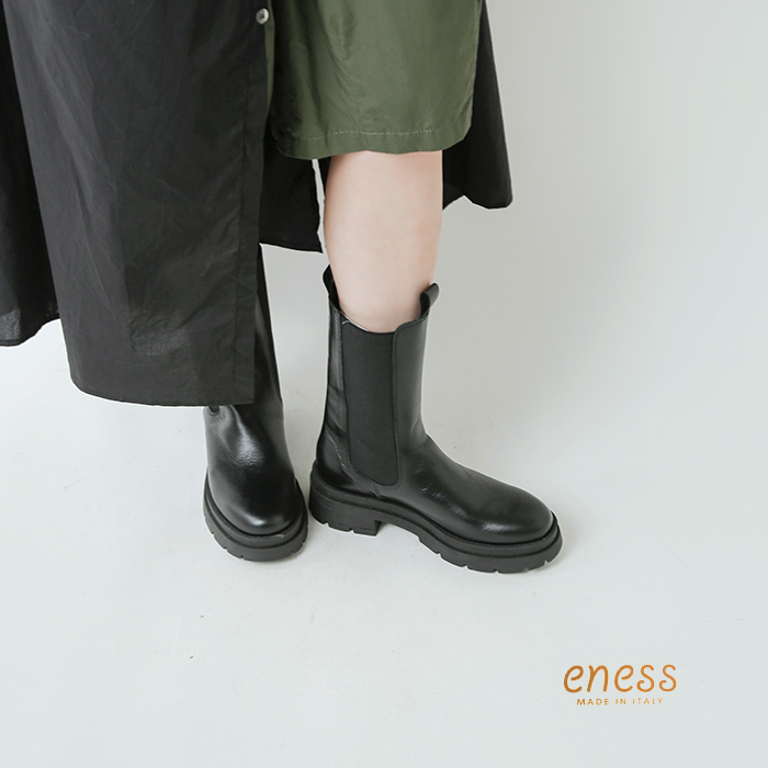 ☆】【2023aw新作】eness エネス レザー サイドゴア ミドル チェルシー