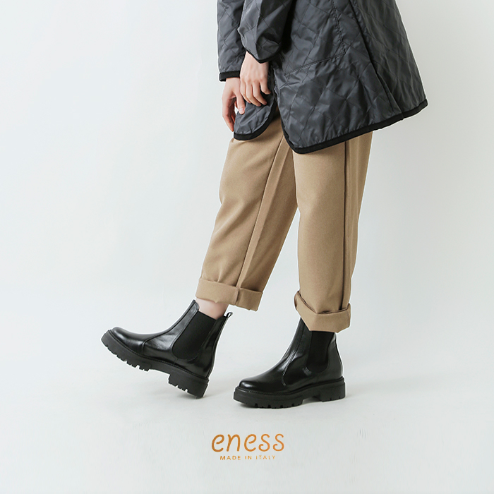 ☆】【30%OFF】eness エネス レザー サイドゴア チェルシー ブーツ st
