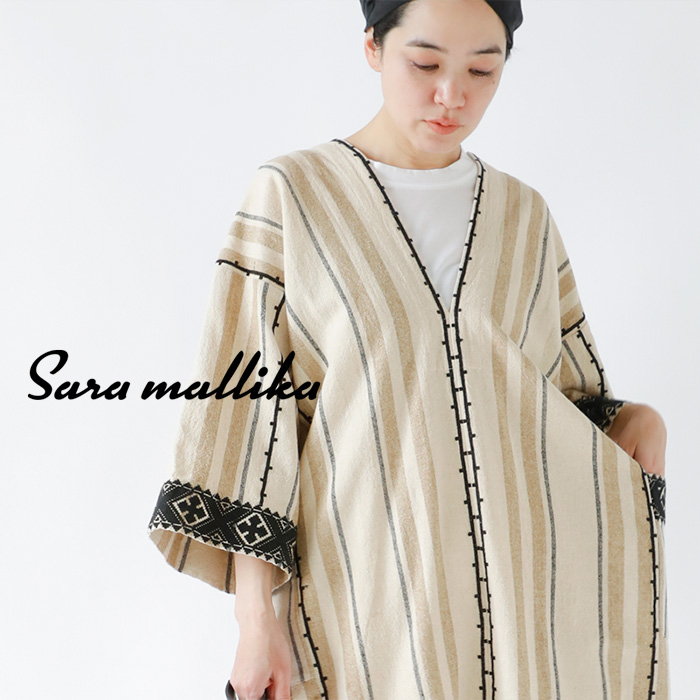 【2023ss新作】Sara Mallika サラマリカ , コットン シルク ストライプ 刺繍 ドレス 020431sp1-rf レディース