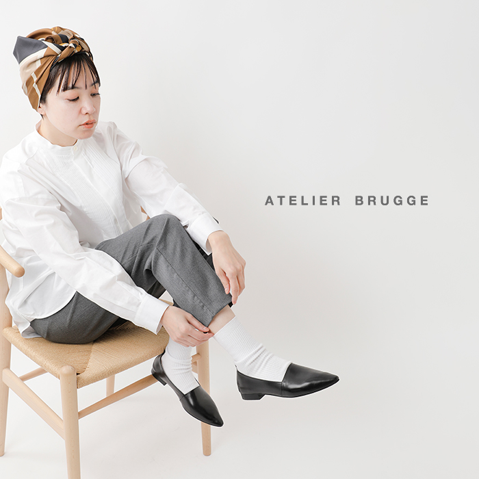 atelier bruggeシープレザーアーモンドトゥスリッポンシューズ23ps-1260