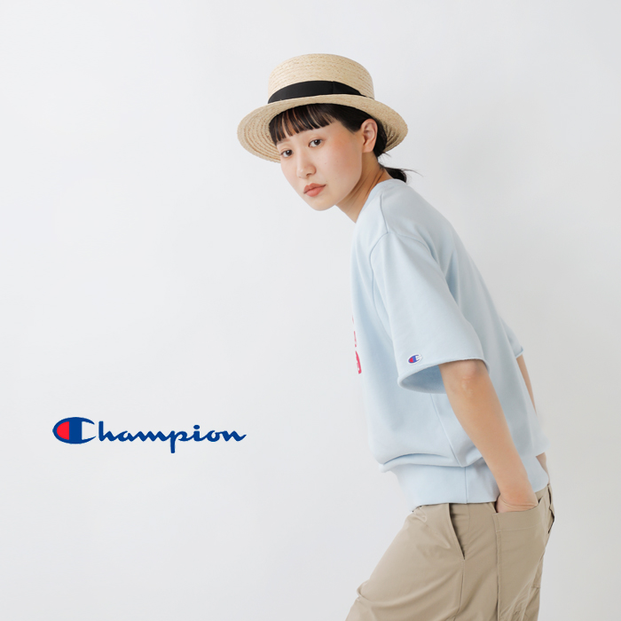 Champion チャンピオン コットンUSA 裏毛 フロッキープリント クルー