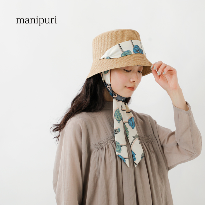 manipuri(マニプリ)プリントスカーフつば付きハットhat-beige