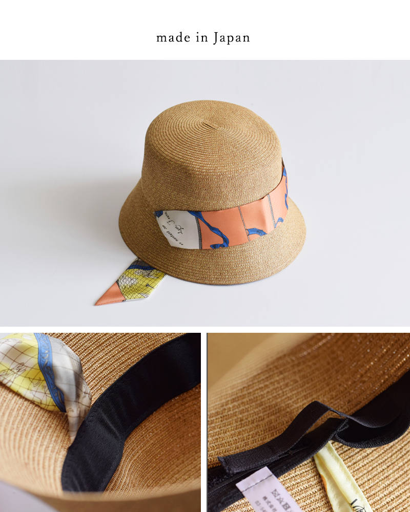 manipuri(マニプリ)プリントスカーフつば付きハットhat-beige