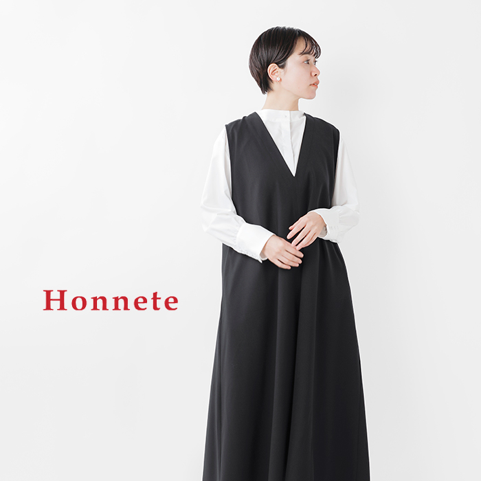 Honnete(オネット)サージクロス ノースリーブ Vネック ワイド ドレス ho-23ss-t14