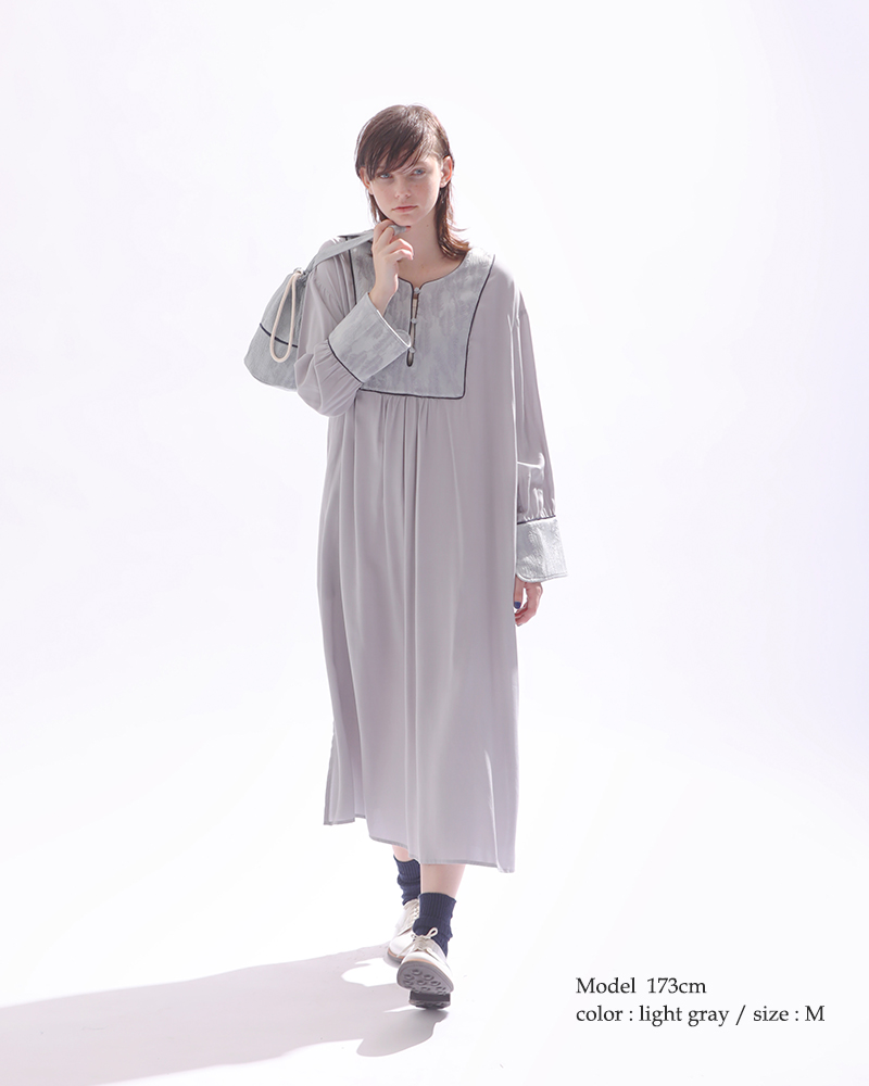 kelen(ケレン)リーフ ジャガード コンビ スキッパー 切替 パイピング ドレス “MILO JACQUARD” lkl23hop2011