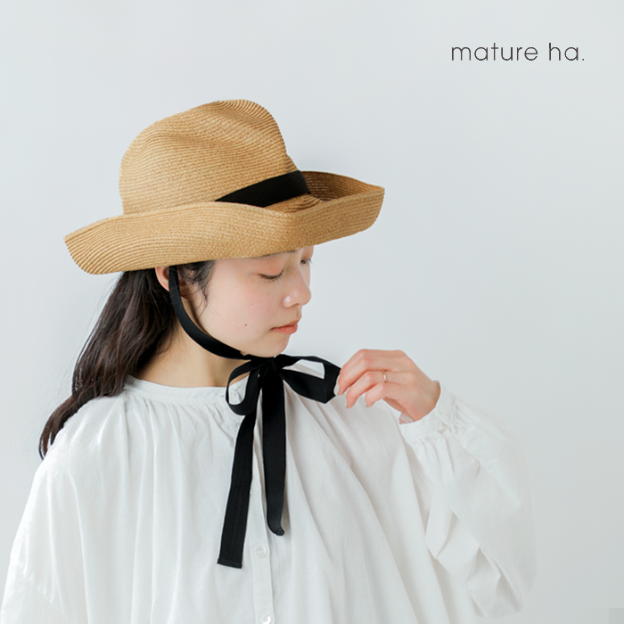 mature ha. マチュアーハ ペーパーブレード ガーデンリボン ボックス ハット “BOXED HAT 11cm brim garden  ribbon” mbox-101ga-fn