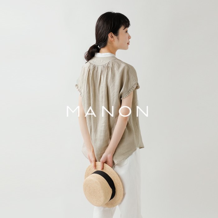 クーポン対象】manon マノン フレンチリネン フリルスリーブ アミカル