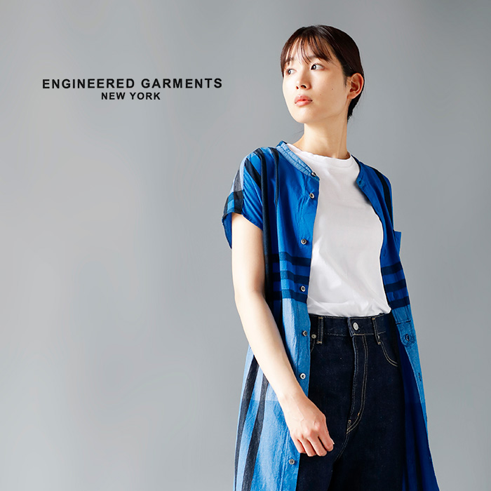 【2023ss新作】ENGINEERED GARMENTS エンジニアド ガーメンツ , コットン ビッグプレイド バンドカラー ドレス  “Banded Collar Dress” mp599-yo レディース