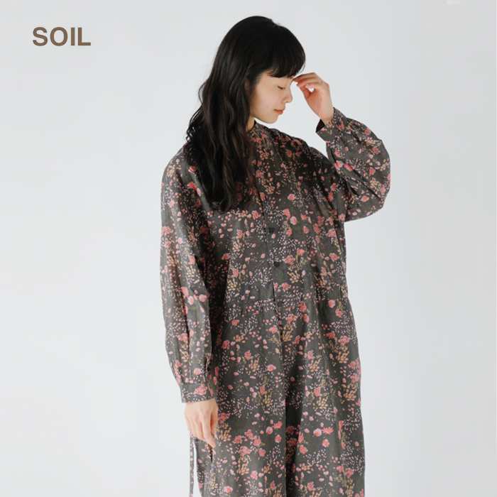 SOIL  aranciato別注 コットン フラワープリント ギャザー ドレス