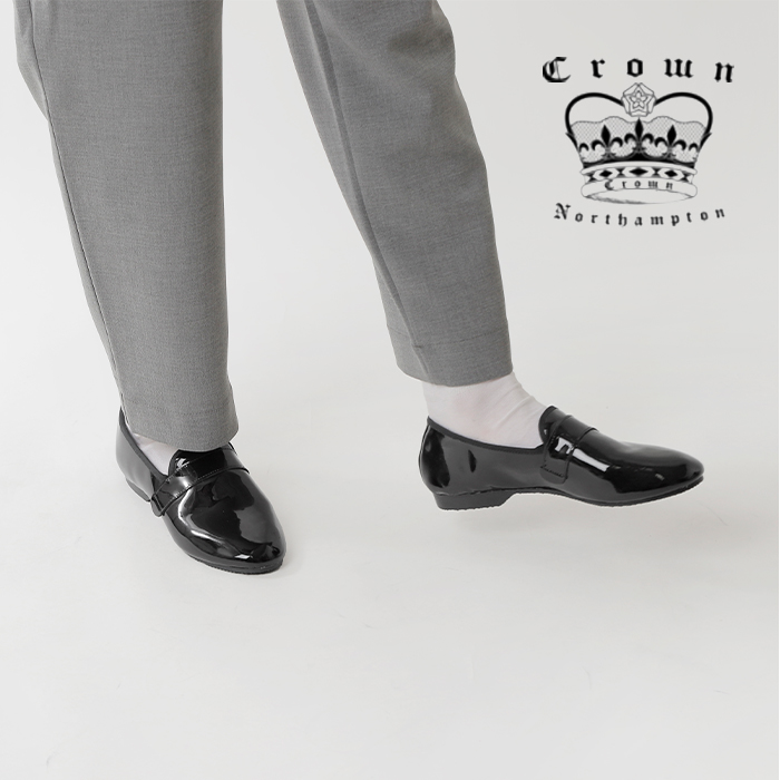 CROWN(クラウン)パテントレザーホールカットフラットシューズ wholecut-strap-13000