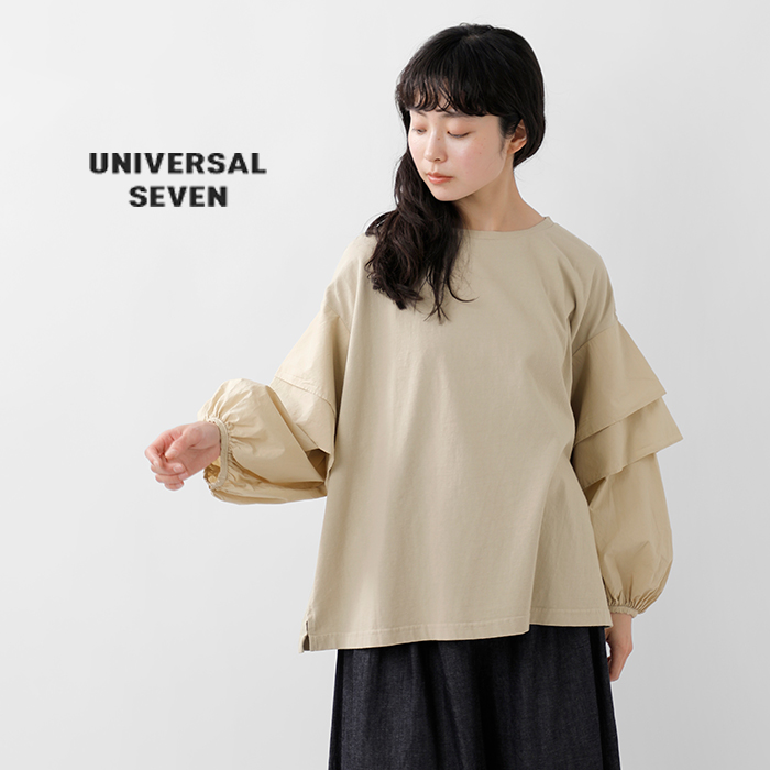 universal seven☆USAコットン裏毛タックスリーブプルオーバー