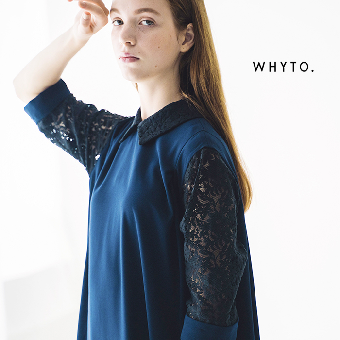 whyto(ホワイト)ラッセルレース スリーブ レギュラーカラー Iライン ドレス wht23hop4028