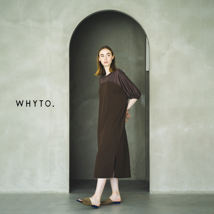 whyto(ホワイト)サイドタック ボタン 切替 カットソー ワンピース wht23hop4031