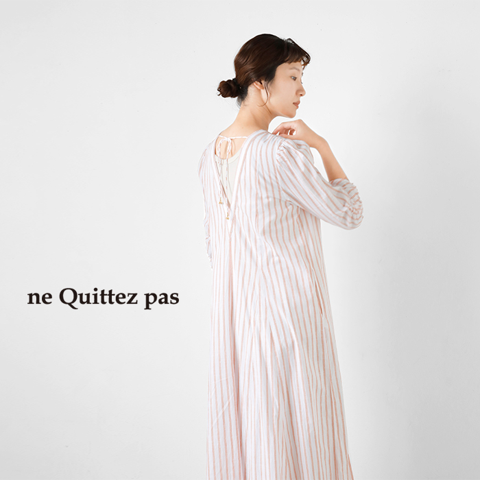 ne Quittez pas(ヌキテパ)コットンスラブストライプギャザースリーブドレス“CottonSlubStripeGatherSleeveDress”010441bl4