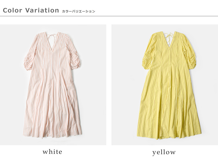 ne Quittez pas(ヌキテパ)コットンスラブストライプギャザースリーブドレス“CottonSlubStripeGatherSleeveDress”010441bl4